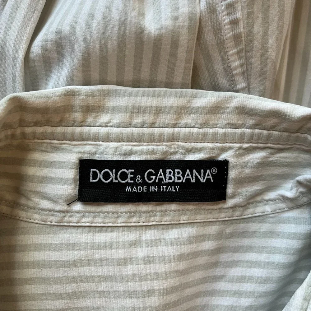 Dolce & Gabbana Size 48 Grey Striped Long Sleeve Button-Up Shirt Stretchy *Flaw - Picture 2 of 15